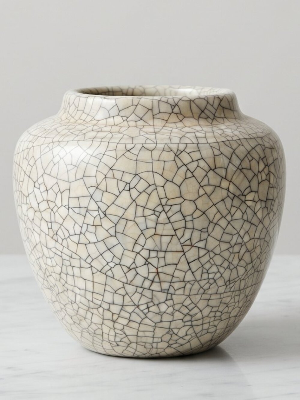 VTG German Crackle Glaze Ceramic Vase Ivory Cream Art Pottery Mid Century Decor